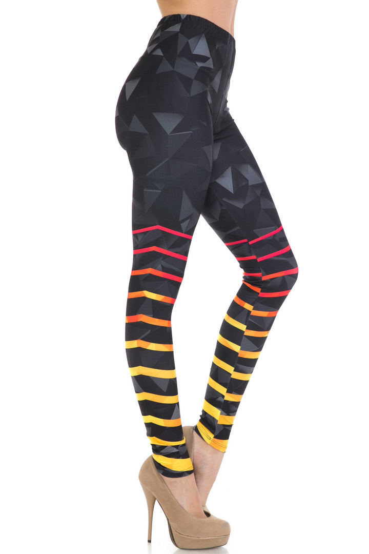 Plus Size - Creamy Soft Women's Laser Print Skin Smoothing Fashion Print Leggings - 3D Harmonic Angles