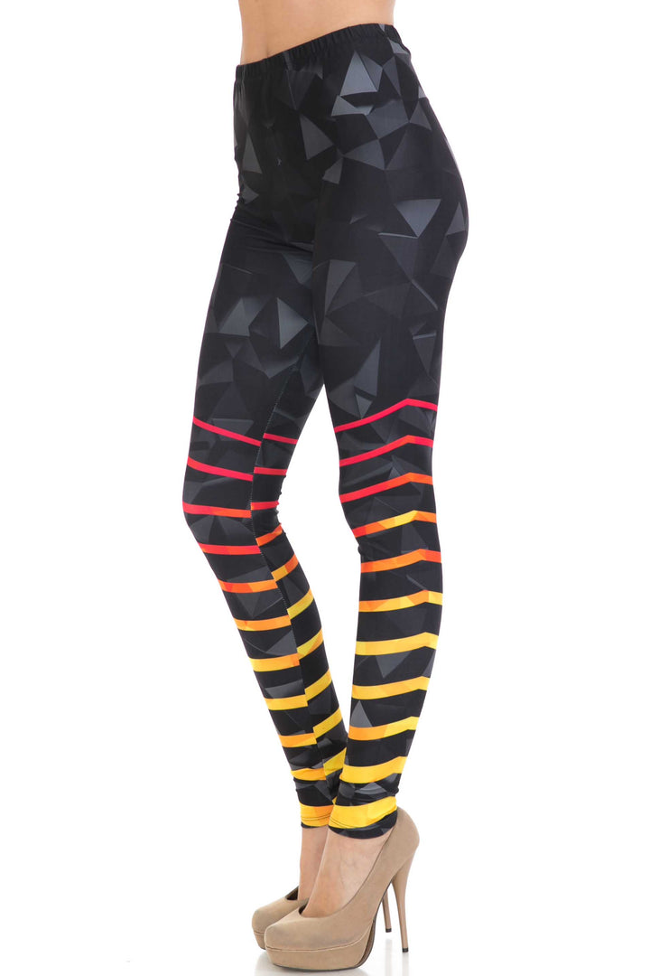 Plus Size - Creamy Soft Women's Laser Print Skin Smoothing Fashion Print Leggings - 3D Harmonic Angles