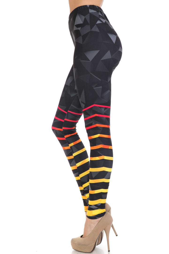 Plus Size - Creamy Soft Women's Laser Print Skin Smoothing Fashion Print Leggings - 3D Harmonic Angles