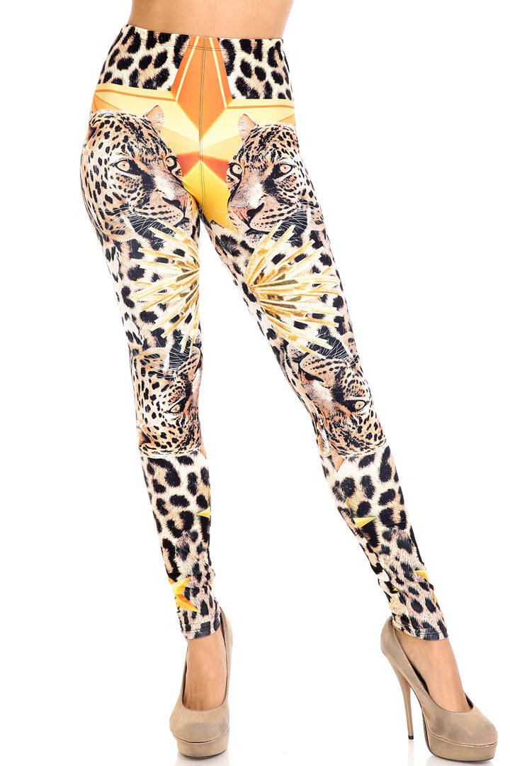 Creamy Soft Premium Women's Leggings Leopard Star Plus Size, High Rise, Stretchy & Breathable, Comfortable Fit - by USA Fashion