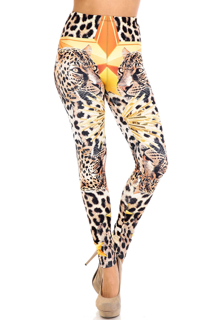 Creamy Soft Premium Women's Leggings Leopard Star Plus Size, High Rise, Stretchy & Breathable, Comfortable Fit - by USA Fashion