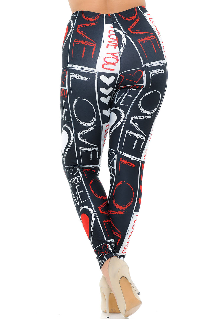 Plus Size - Creamy Soft Women's Laser Print Skin Smoothing Fashion Print Leggings - Heart and Love