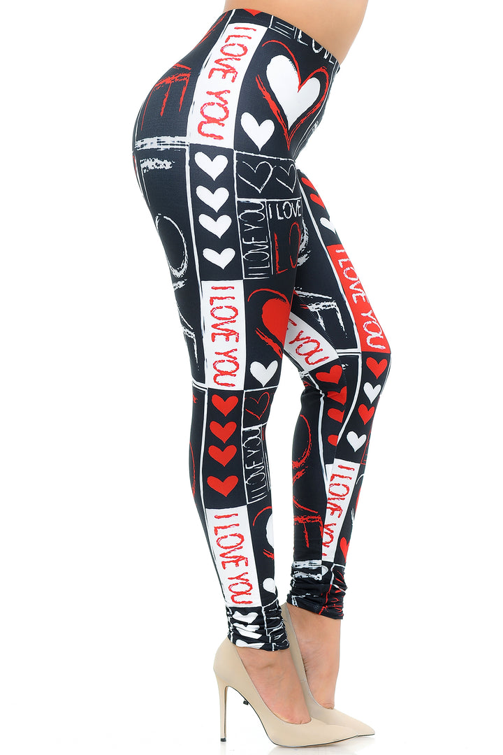 Plus Size - Creamy Soft Women's Laser Print Skin Smoothing Fashion Print Leggings - Heart and Love