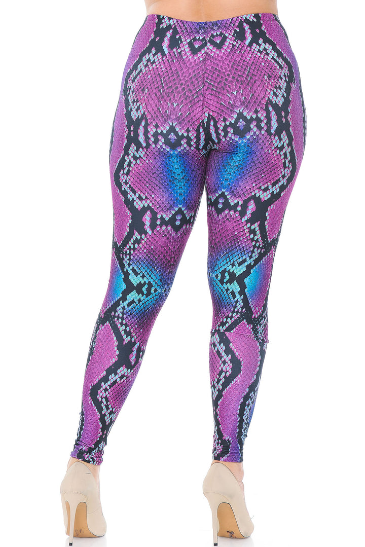 Creamy Soft Premium Women's Leggings Pink and Blue Snakeskin Plus Size, High Rise, Stretchy & Breathable, Comfortable Fit - by USA Fashion
