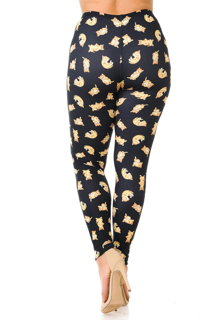 Creamy Soft Premium Women's Leggings Playful Kitty Cats Plus Size, High Rise, Stretchy & Breathable, Comfortable Fit - by USA Fashion
