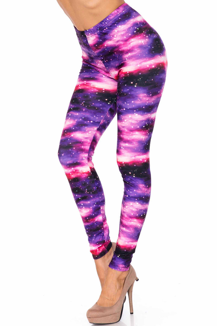 Plus Size - Creamy Soft Women's Laser Print Skin Smoothing Fashion Print Leggings - Purple Mist