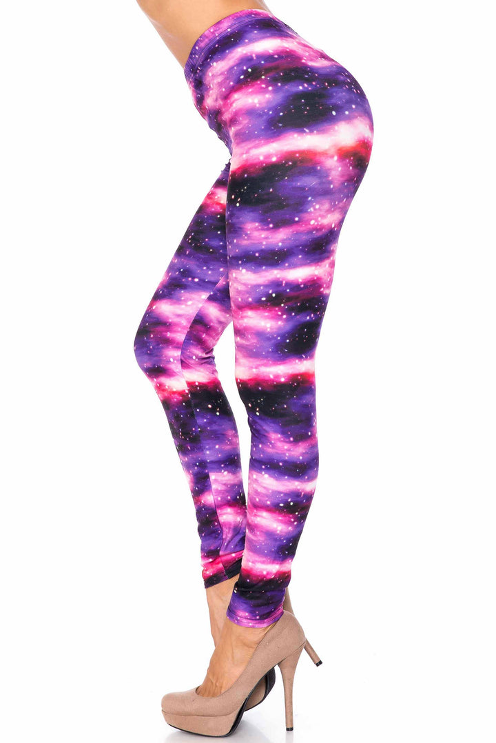 Plus Size - Creamy Soft Women's Laser Print Skin Smoothing Fashion Print Leggings - Purple Mist