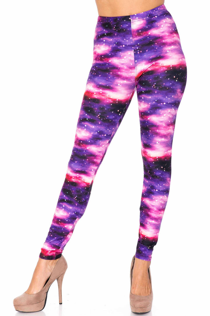 Plus Size - Creamy Soft Women's Laser Print Skin Smoothing Fashion Print Leggings - Purple Mist