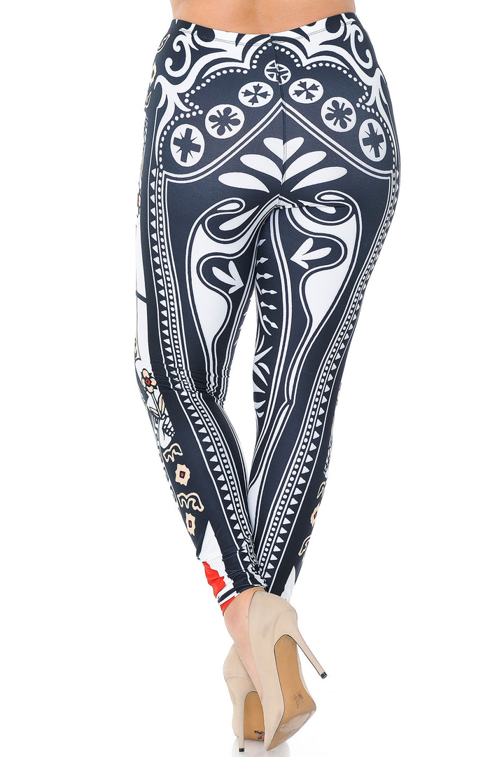 Creamy Soft Premium Women's Leggings Queen of Hearts Plus Size, High Rise, Stretchy & Breathable, Comfortable Fit - by USA Fashion