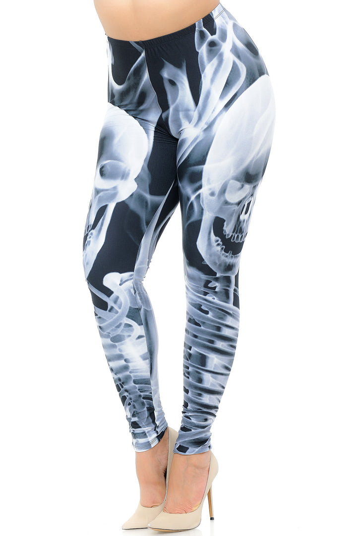 Plus Size - Creamy Soft Women's Laser Print Skin Smoothing Fashion Print Leggings - Skeleton Resurrection