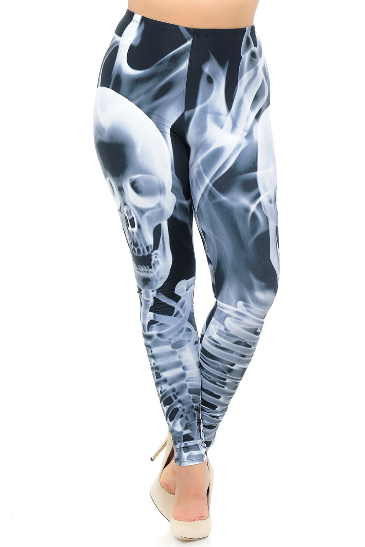 Plus Size - Creamy Soft Women's Laser Print Skin Smoothing Fashion Print Leggings - Skeleton Resurrection