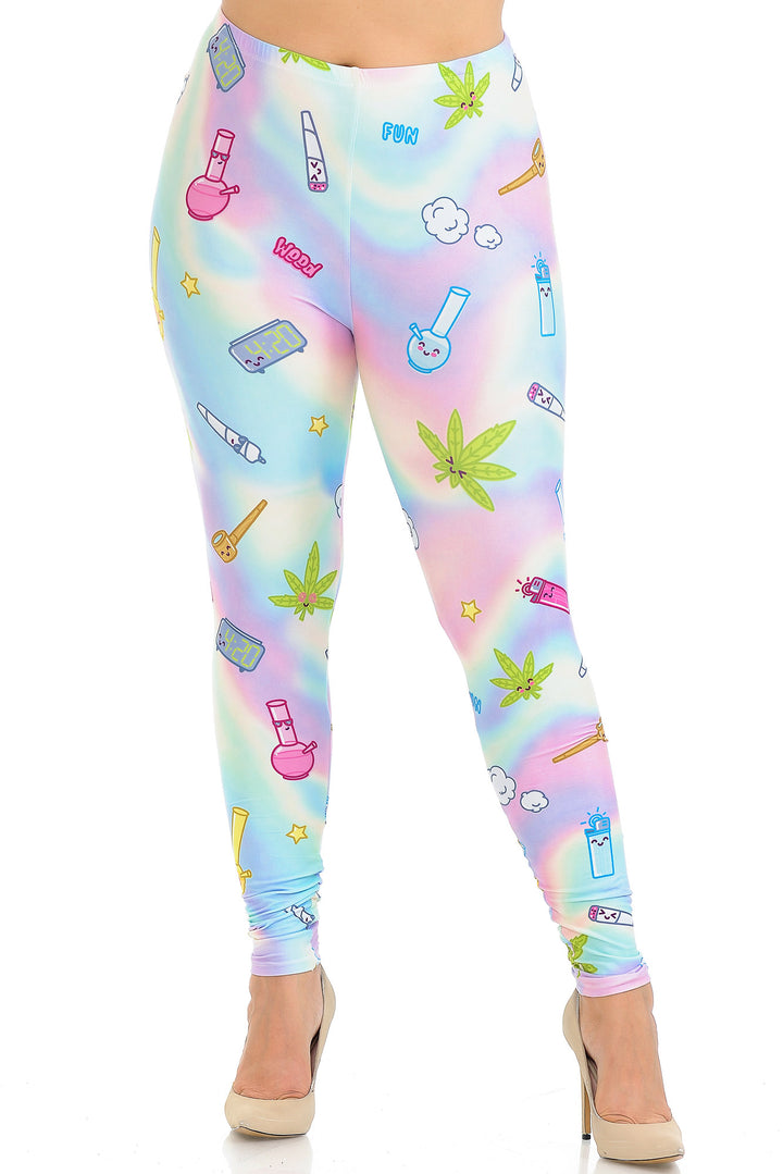 Plus Size - Creamy Soft Women's Laser Print Skin Smoothing Fashion Print Leggings - Marijuana Life