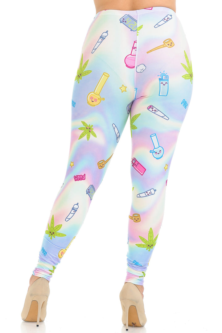 Plus Size - Creamy Soft Women's Laser Print Skin Smoothing Fashion Print Leggings - Marijuana Life