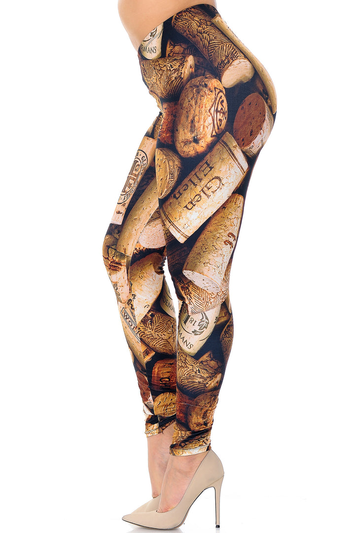 Creamy Soft Premium Women's Leggings Wine Cork Plus Size, High Rise, Stretchy & Breathable, Comfortable Fit - by USA Fashion