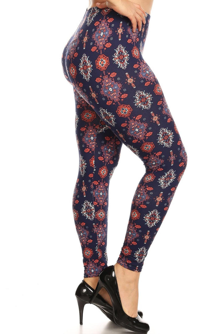 Buttery Smooth Vertical Mayan Mirage Floral Leggings - Plus Size - 1XL 2XL 3XL