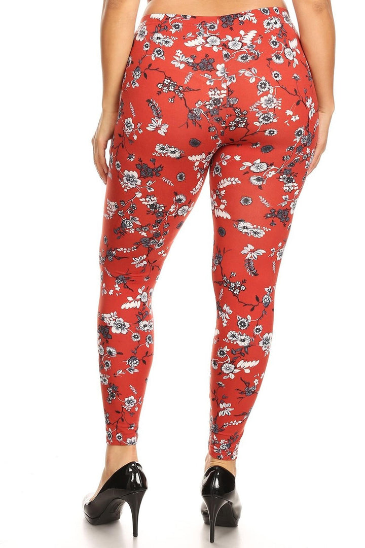 Buttery Smooth Ruby Red Spring Floral Leggings - Plus Size - 1XL 2XL 3XL