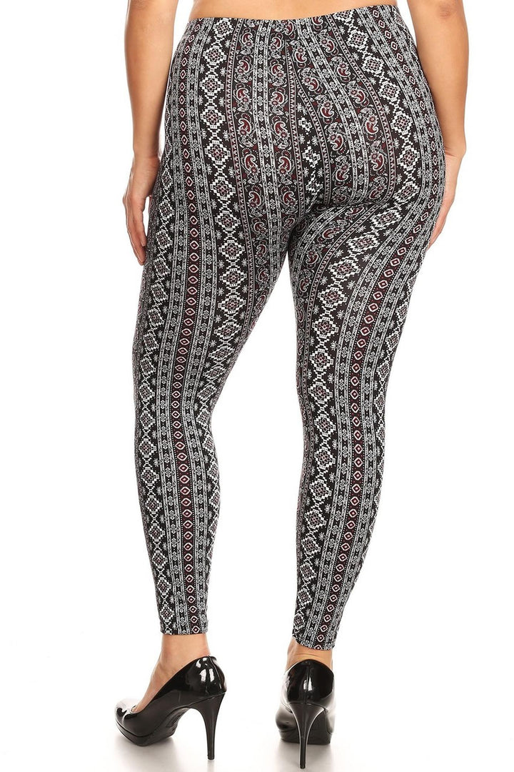Buttery Smooth Vertical Paisley Brocade Leggings - Plus Size - 1XL 2XL 3XL