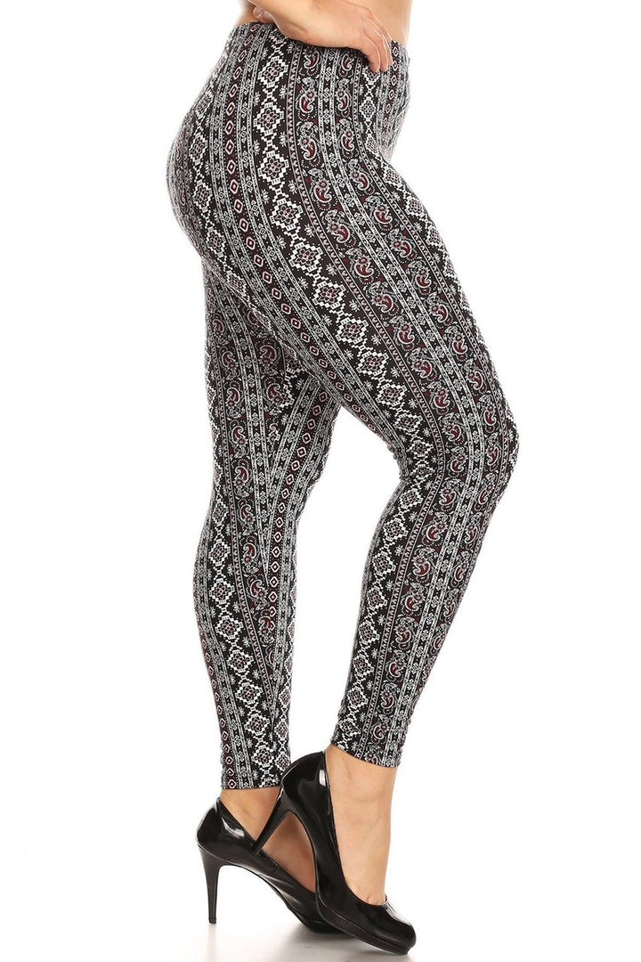 Buttery Smooth Vertical Paisley Brocade Leggings - Plus Size - 1XL 2XL 3XL