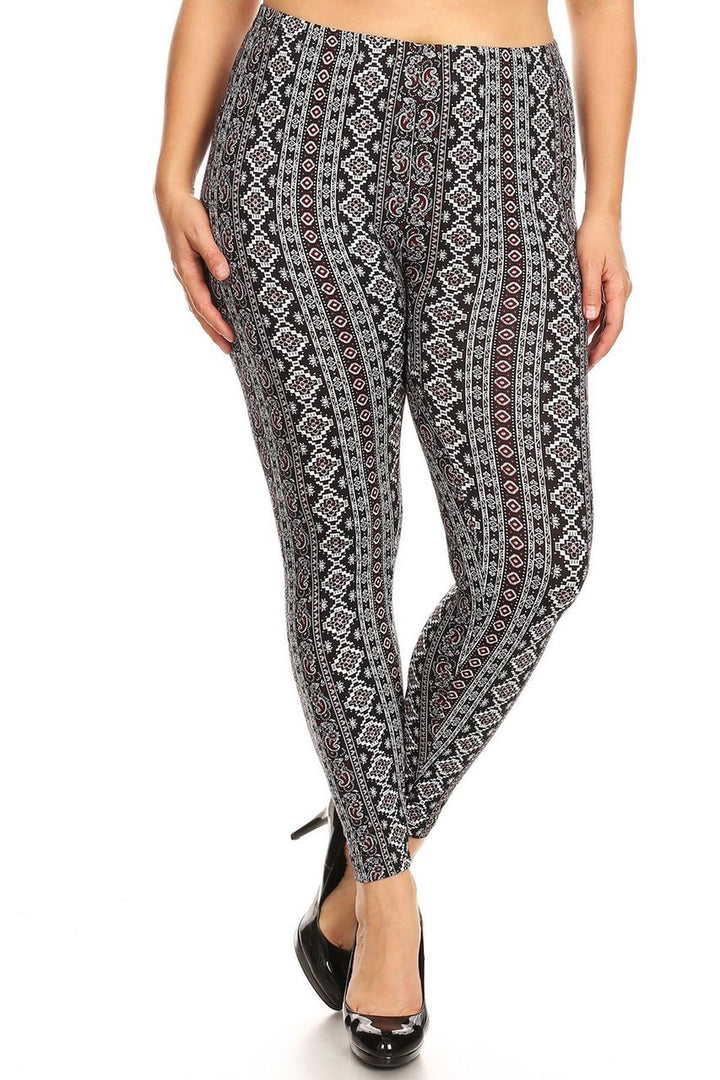 Buttery Smooth Vertical Paisley Brocade Leggings - Plus Size - 1XL 2XL 3XL