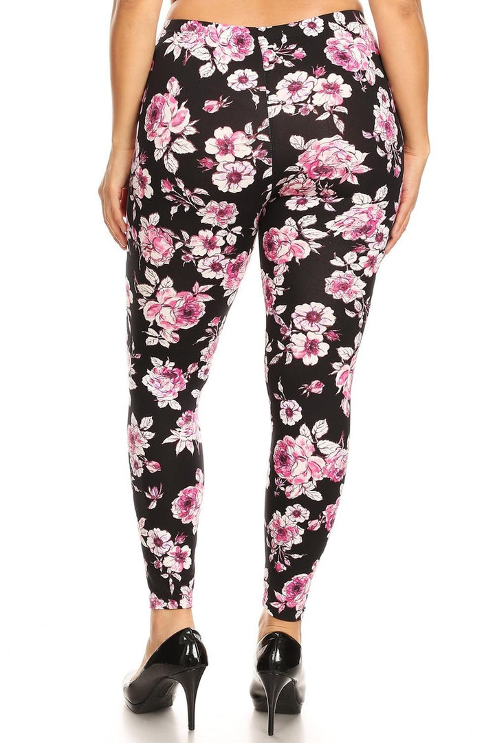 Buttery Smooth Decadent Pink Floral Leggings - Plus Size - 1XL 2XL 3XL