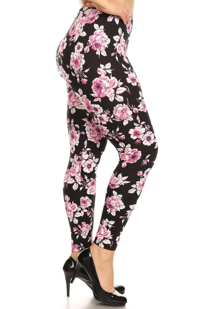 Buttery Smooth Decadent Pink Floral Leggings - Plus Size - 1XL 2XL 3XL