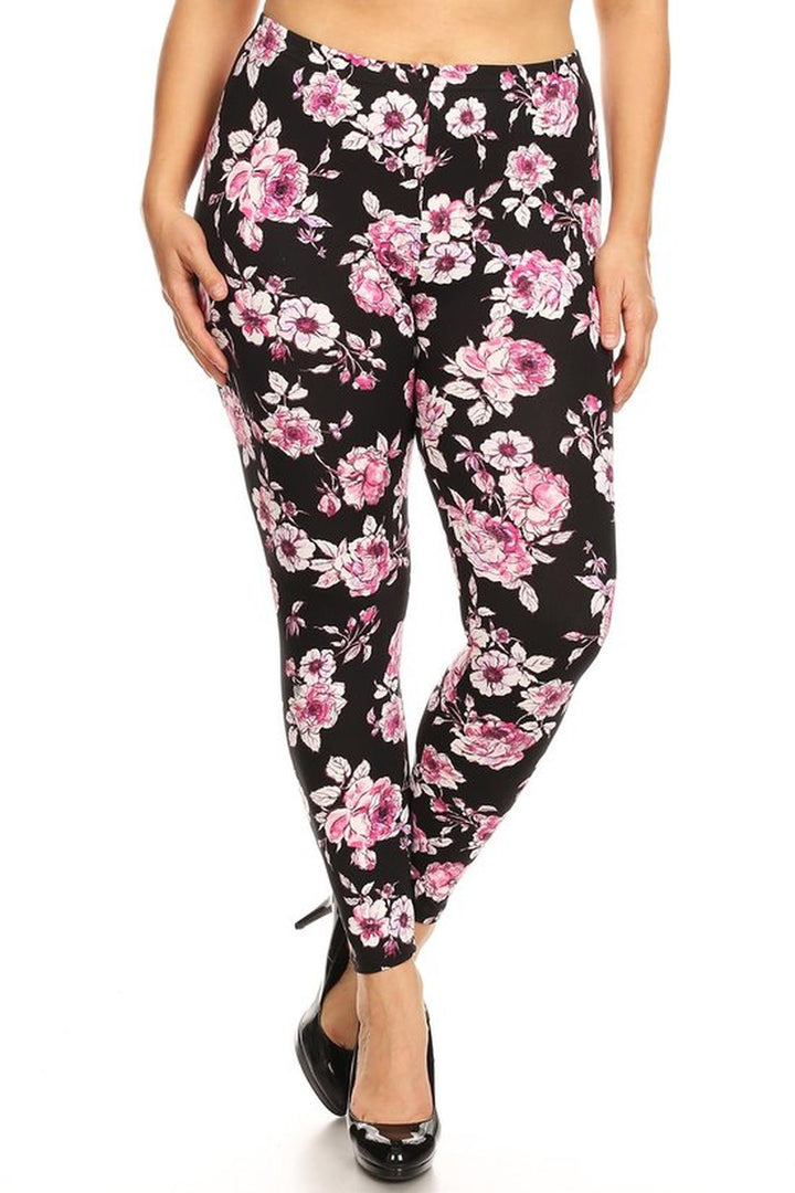 Buttery Smooth Decadent Pink Floral Leggings - Plus Size - 1XL 2XL 3XL