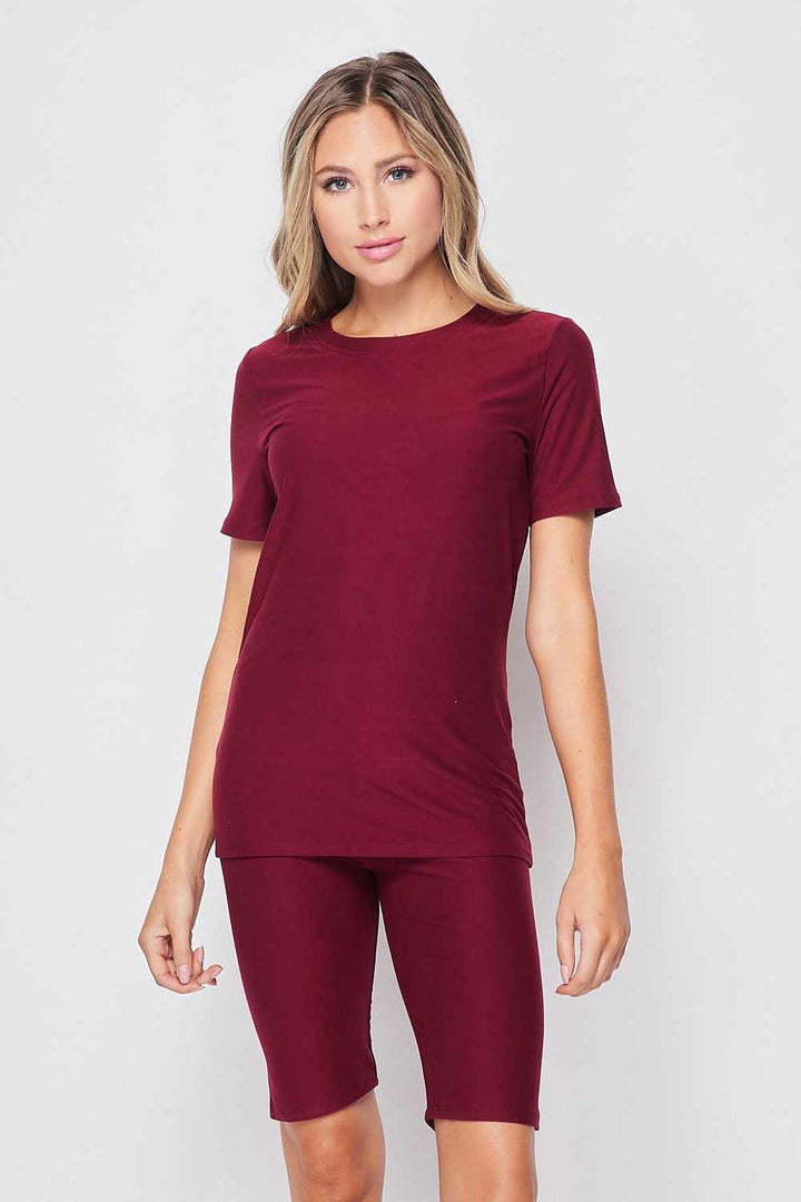 2 Piece Buttery Smooth Basic Solid Biker Shorts and T-Shirt Set