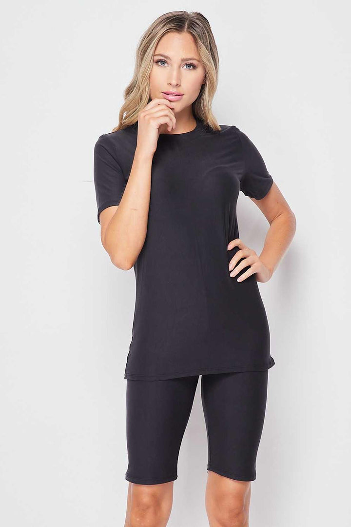 2 Piece Buttery Smooth Basic Solid Biker Shorts and T-Shirt Set