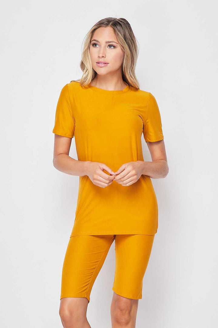 2 Piece Buttery Smooth Basic Solid Biker Shorts and T-Shirt Set