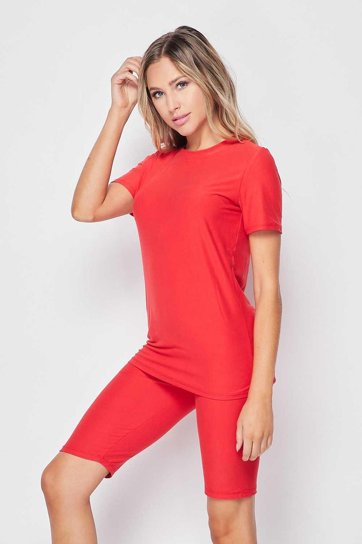 2 Piece Buttery Smooth Basic Solid Biker Shorts and T-Shirt Set