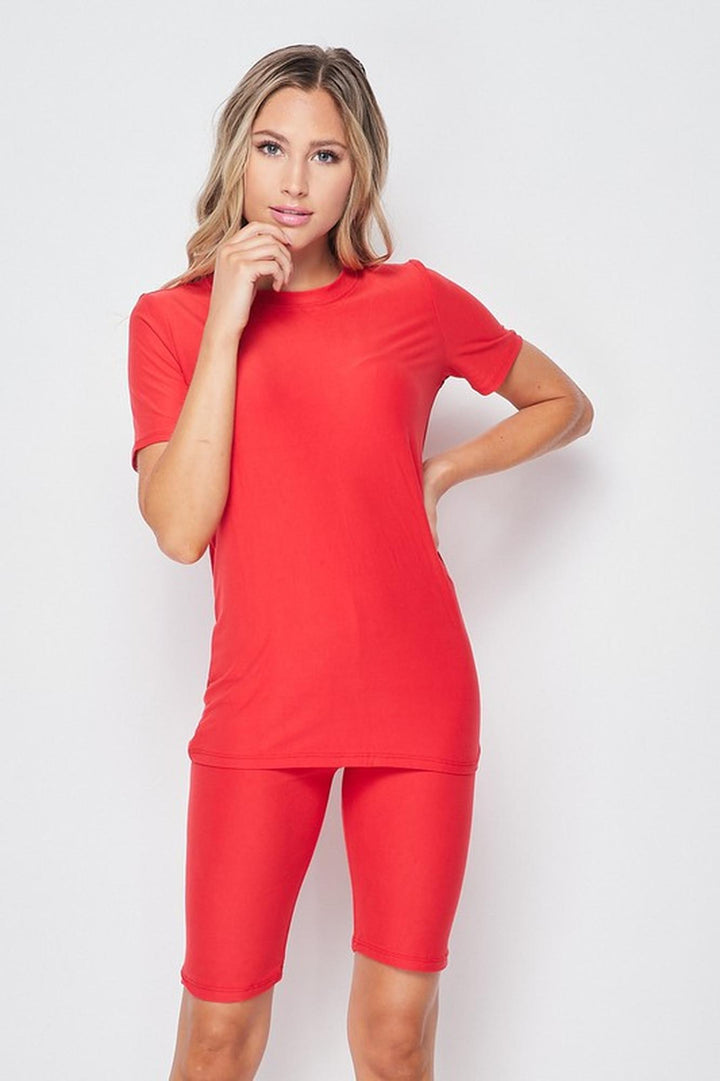 2 Piece Buttery Smooth Basic Solid Biker Shorts and T-Shirt Set