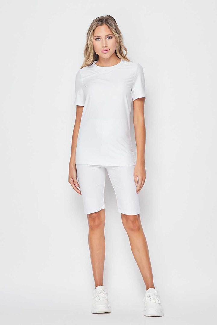 2 Piece Buttery Smooth Basic Solid Biker Shorts and T-Shirt Set
