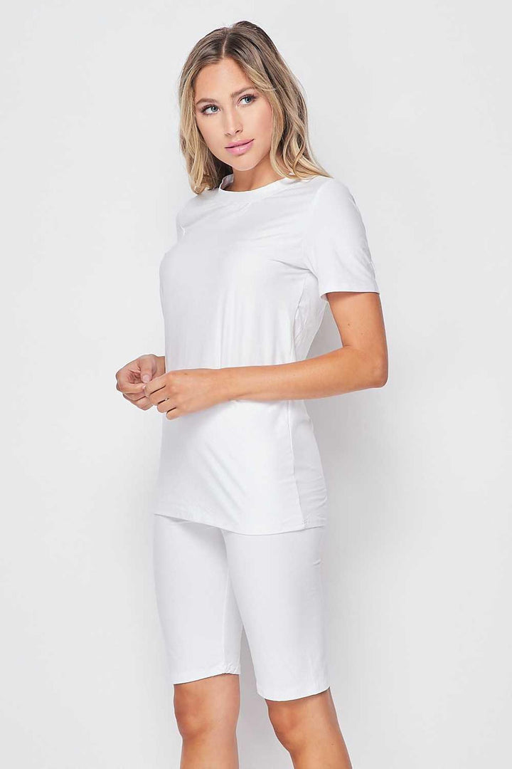 2 Piece Buttery Smooth Basic Solid Biker Shorts and T-Shirt Set