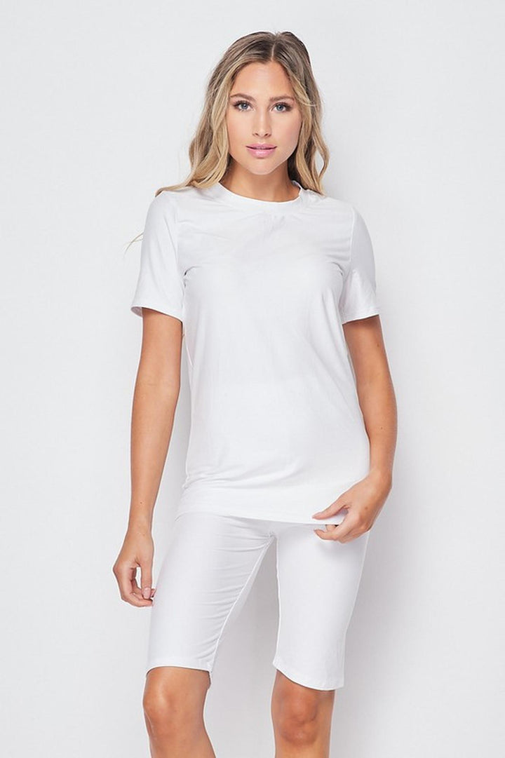 2 Piece Buttery Smooth Basic Solid Biker Shorts and T-Shirt Set