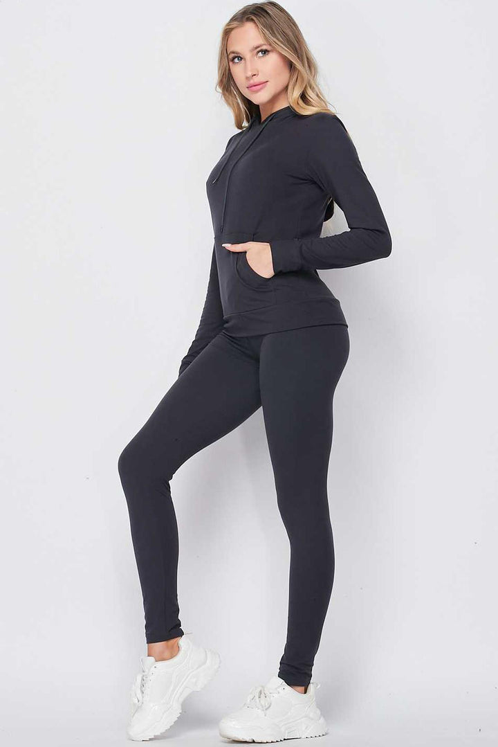 Solid 2 Piece Buttery Smooth Leggings and Pullover Hoodie Set