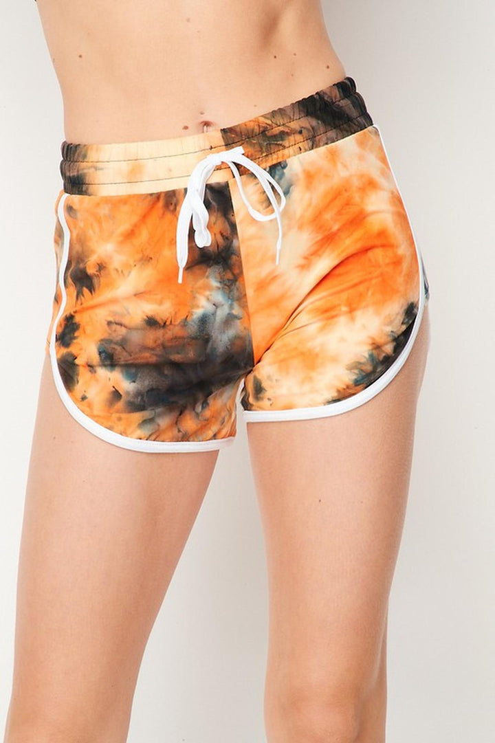 Buttery Smooth Orange Tie Dye Side Striped Drawstring Waist Dolphin Shorts