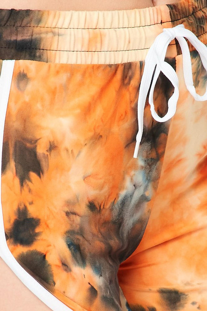 Buttery Smooth Orange Tie Dye Side Striped Drawstring Waist Dolphin Shorts