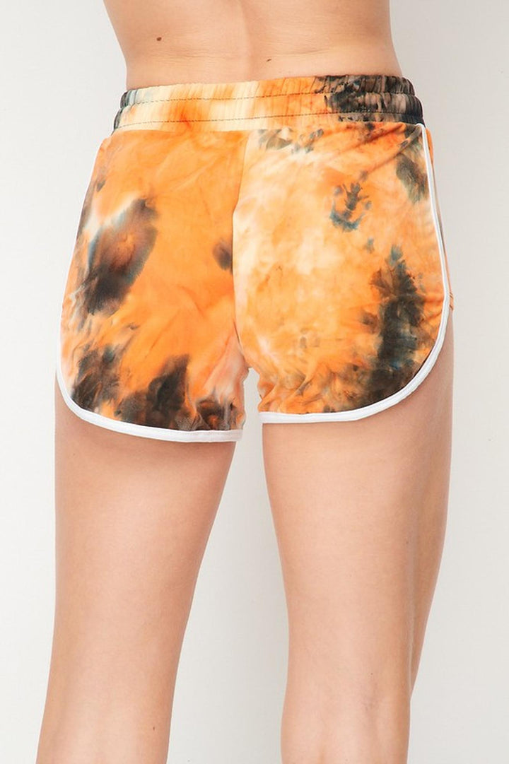 Buttery Smooth Orange Tie Dye Side Striped Drawstring Waist Dolphin Shorts