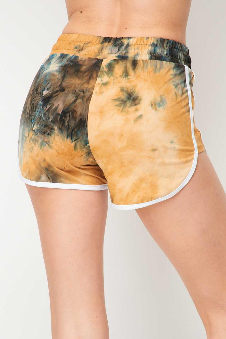 Buttery Smooth Camel Tie Dye Side Striped Drawstring Waist Dolphin Shorts