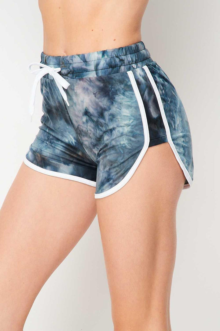 Buttery Smooth Navy Tie Dye Side Striped Drawstring Waist Dolphin Shorts