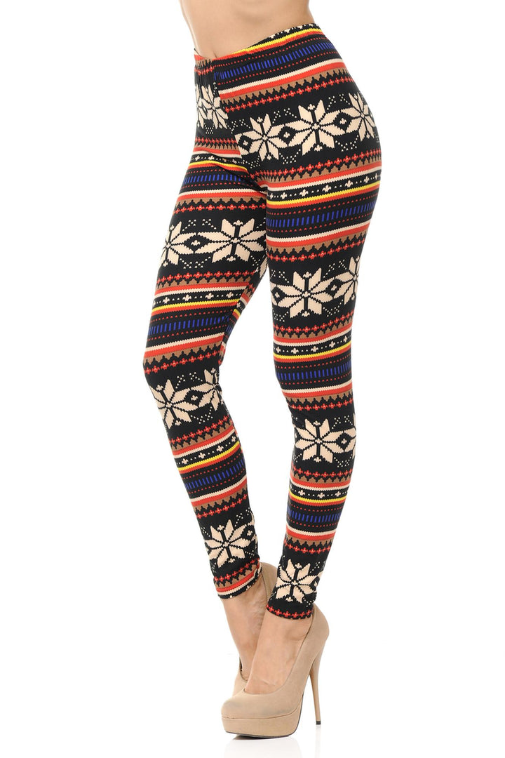 Buttery Soft Merry Snowflake Leggings (One Size Regular,Multi Color Bold)