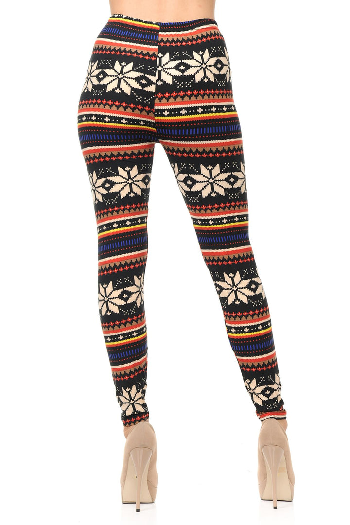 Buttery Soft Merry Snowflake Leggings (One Size Regular,Multi Color Bold)