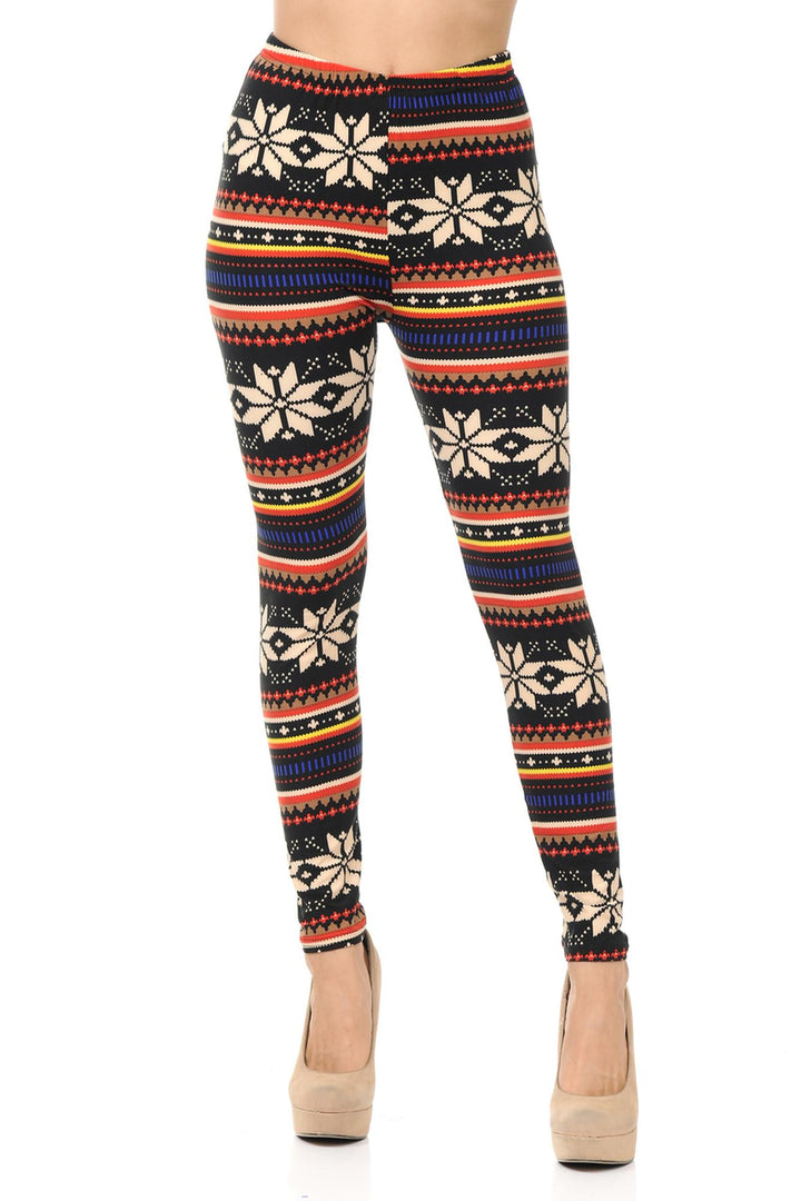 Buttery Soft Merry Snowflake Leggings (One Size Regular,Multi Color Bold)
