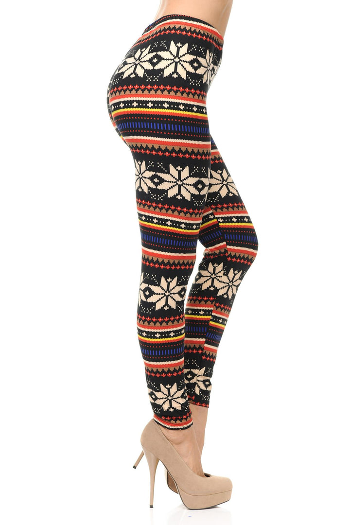Buttery Soft Merry Snowflake Leggings (One Size Regular,Multi Color Bold)