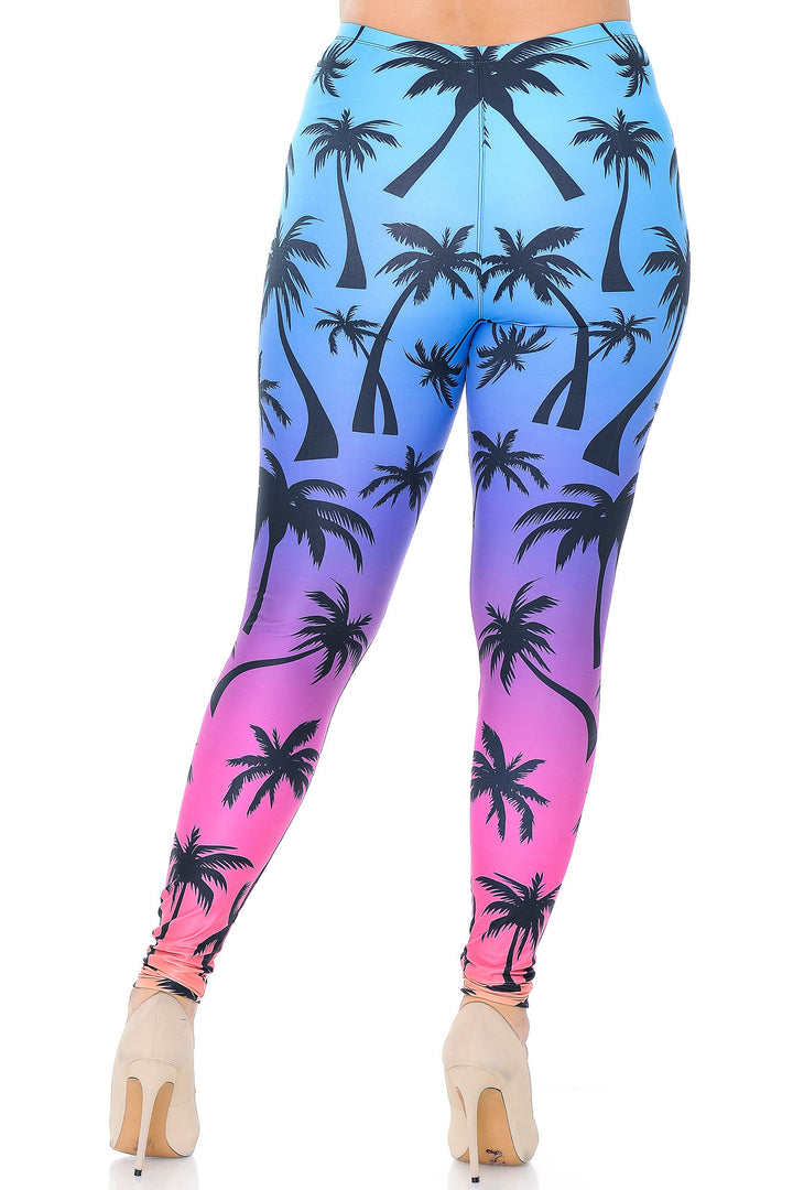 Creamy Soft Premium Women's Leggings Ombre Palm Tree Plus Size, High Rise, Stretchy & Breathable, Comfortable Fit - by USA Fashion