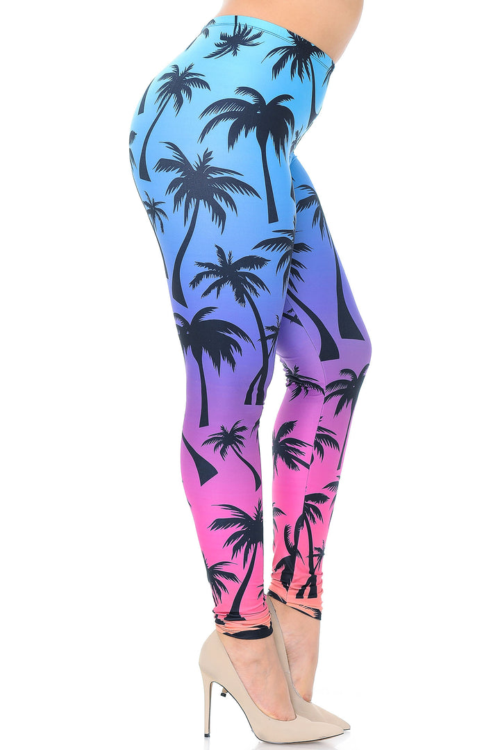 Creamy Soft Premium Women's Leggings Ombre Palm Tree Plus Size, High Rise, Stretchy & Breathable, Comfortable Fit - by USA Fashion