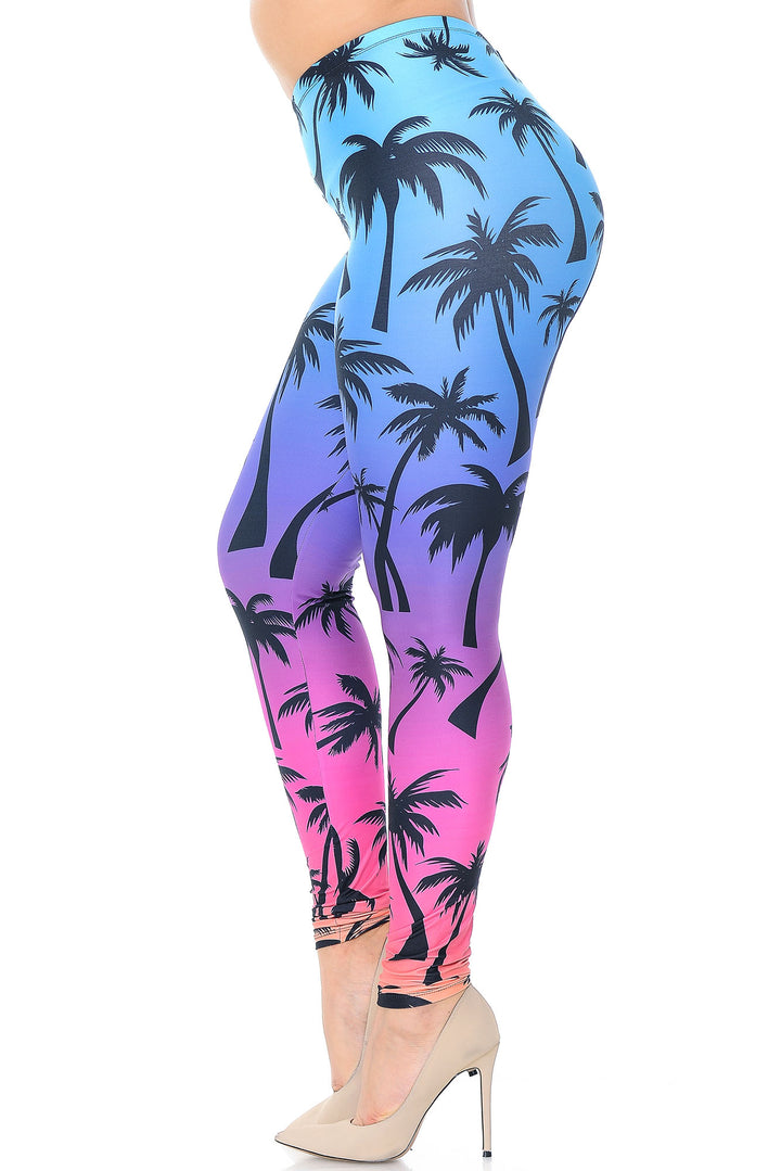 Creamy Soft Premium Women's Leggings Ombre Palm Tree Plus Size, High Rise, Stretchy & Breathable, Comfortable Fit - by USA Fashion