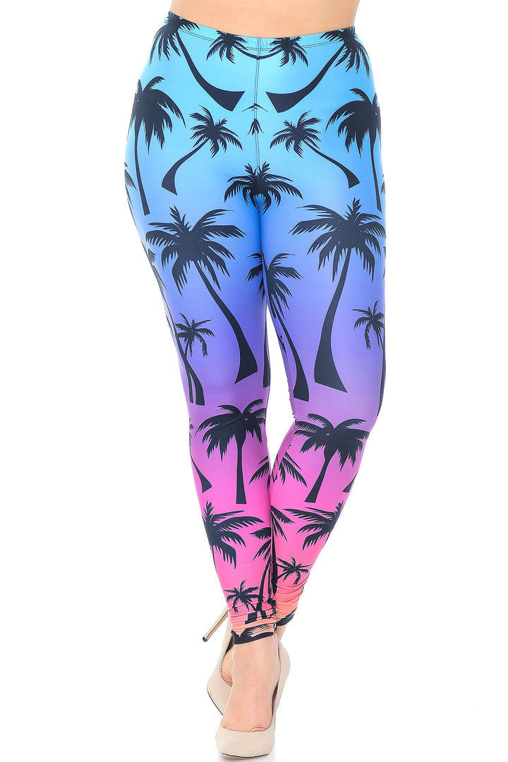 Creamy Soft Premium Women's Leggings Ombre Palm Tree Plus Size, High Rise, Stretchy & Breathable, Comfortable Fit - by USA Fashion
