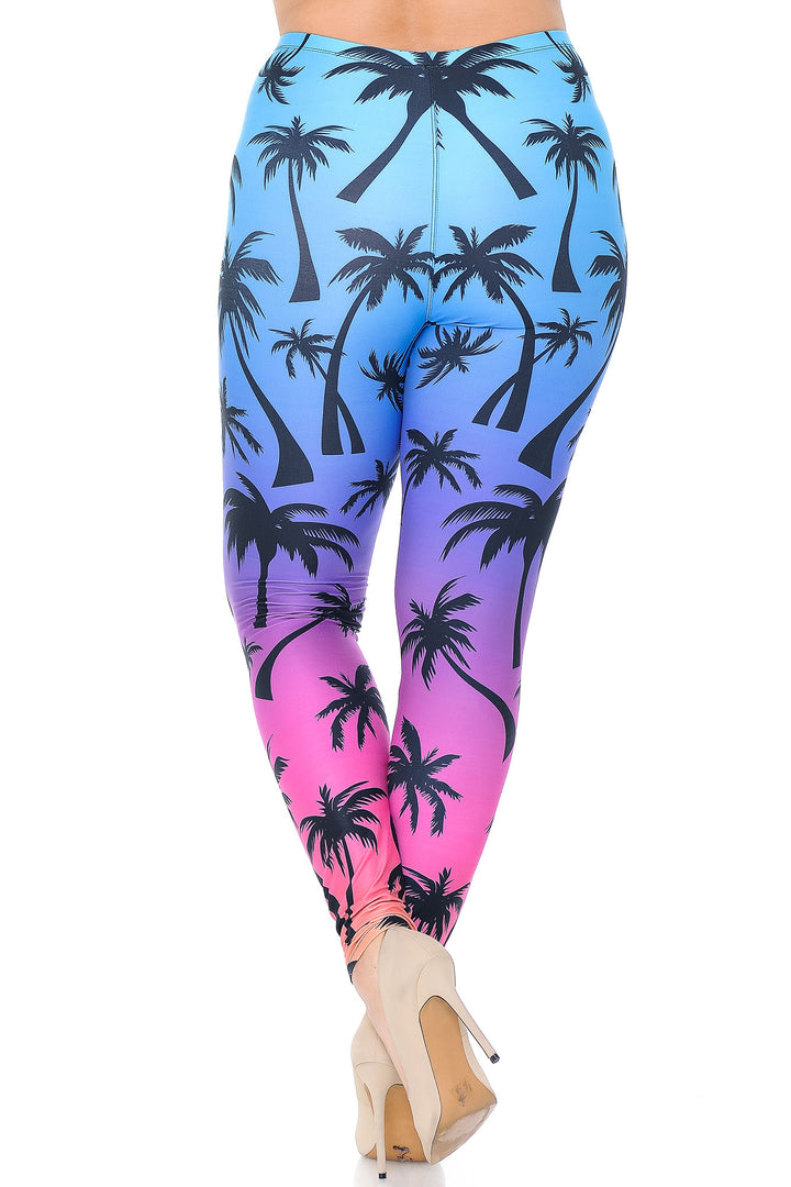 Creamy Soft Premium Women's Leggings Ombre Palm Tree Plus Size, High Rise, Stretchy & Breathable, Comfortable Fit - by USA Fashion