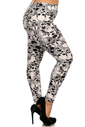 Plus Size - Buttery Soft White Layers of Skulls Leggings - One Size Plus